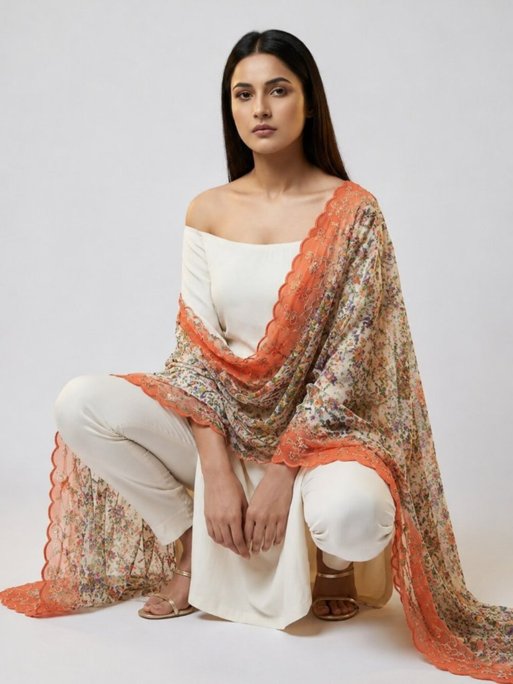 Scarf Embroidered Shawl Sheer Wrap Dupatta